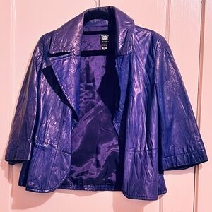 Worth Women's Real Leather Shiny  Purple Blazer Size 6